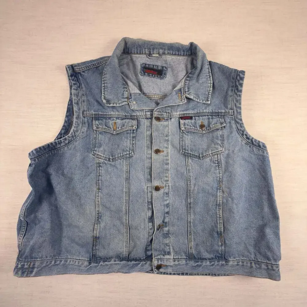 Jerxxs Vintage Denim Vest Blue Button Front
